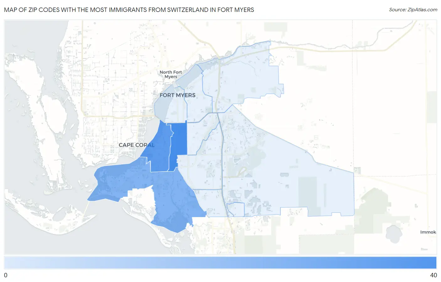 Zip Codes with the Most Immigrants from Switzerland in Fort Myers Map