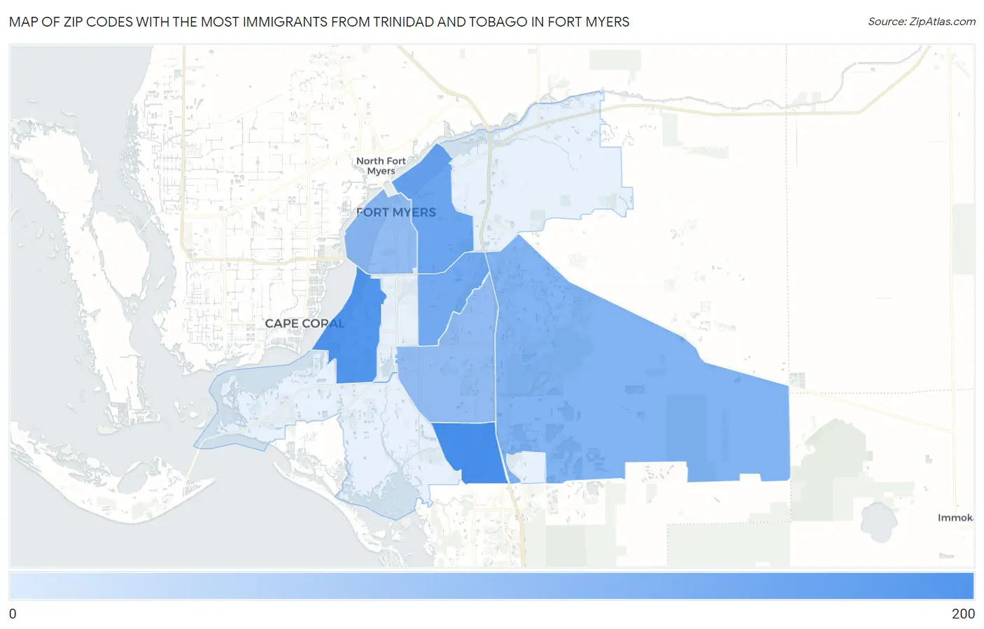 Zip Codes with the Most Immigrants from Trinidad and Tobago in Fort Myers Map