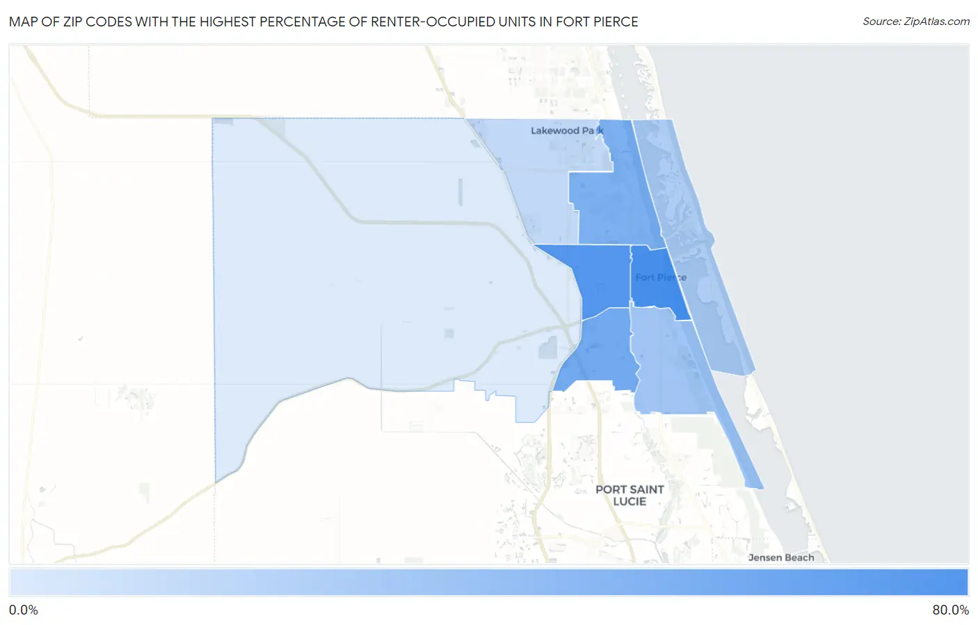 Zip Codes with the Highest Percentage of Renter-Occupied Units in Fort Pierce Map