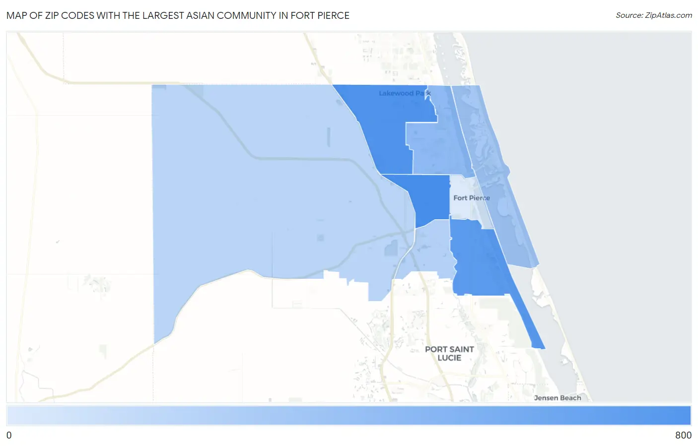 Zip Codes with the Largest Asian Community in Fort Pierce Map