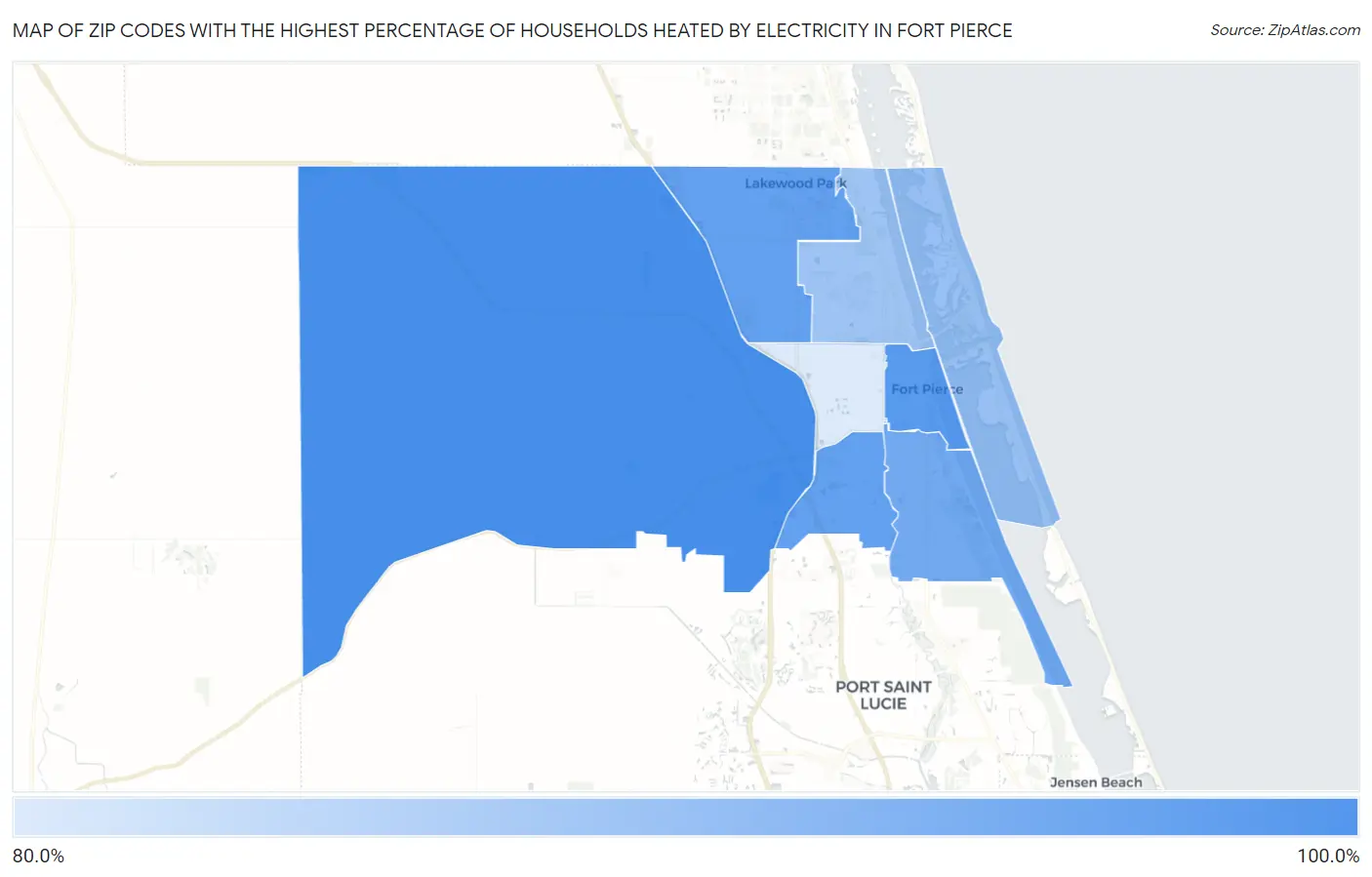 Zip Codes with the Highest Percentage of Households Heated by Electricity in Fort Pierce Map