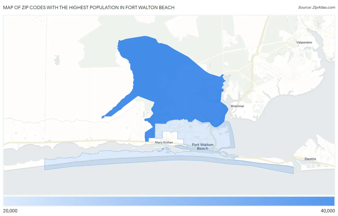Zip Codes with the Highest Population in Fort Walton Beach Map