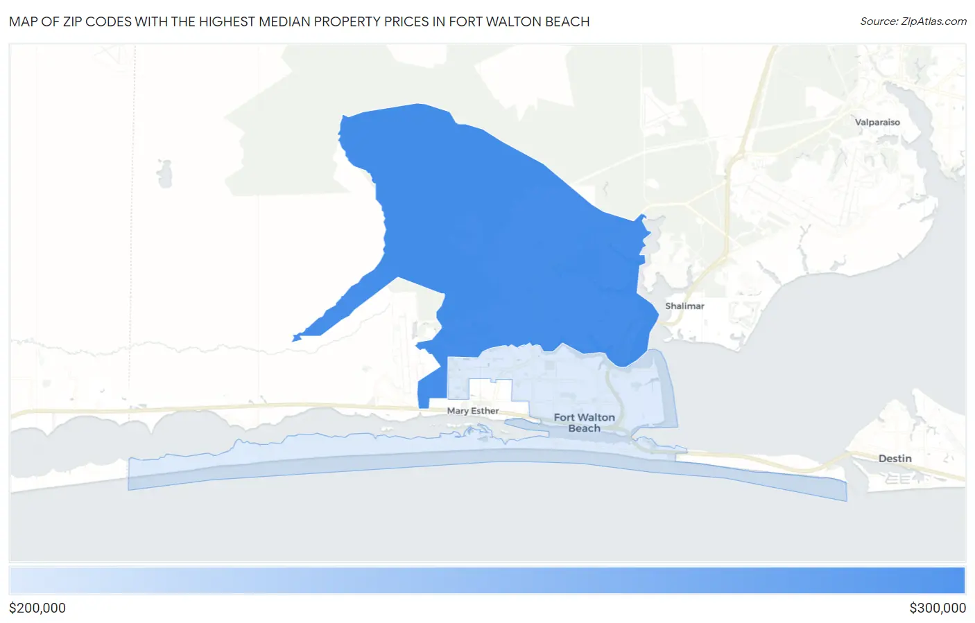 Zip Codes with the Highest Median Property Prices in Fort Walton Beach Map