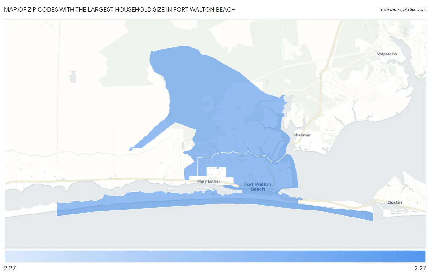 Zip Codes with the Largest Household Size in Fort Walton Beach Map
