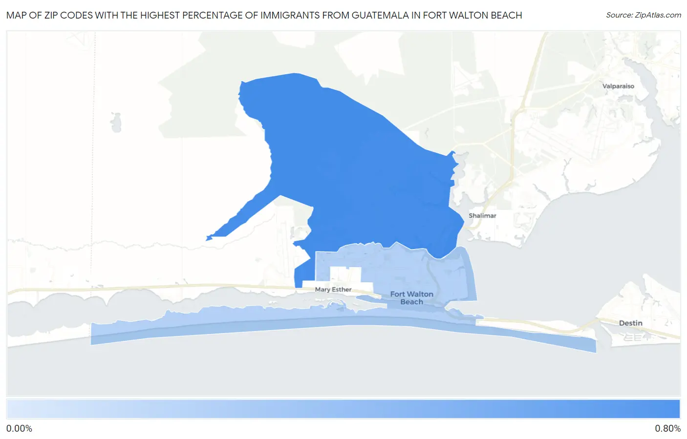Zip Codes with the Highest Percentage of Immigrants from Guatemala in Fort Walton Beach Map