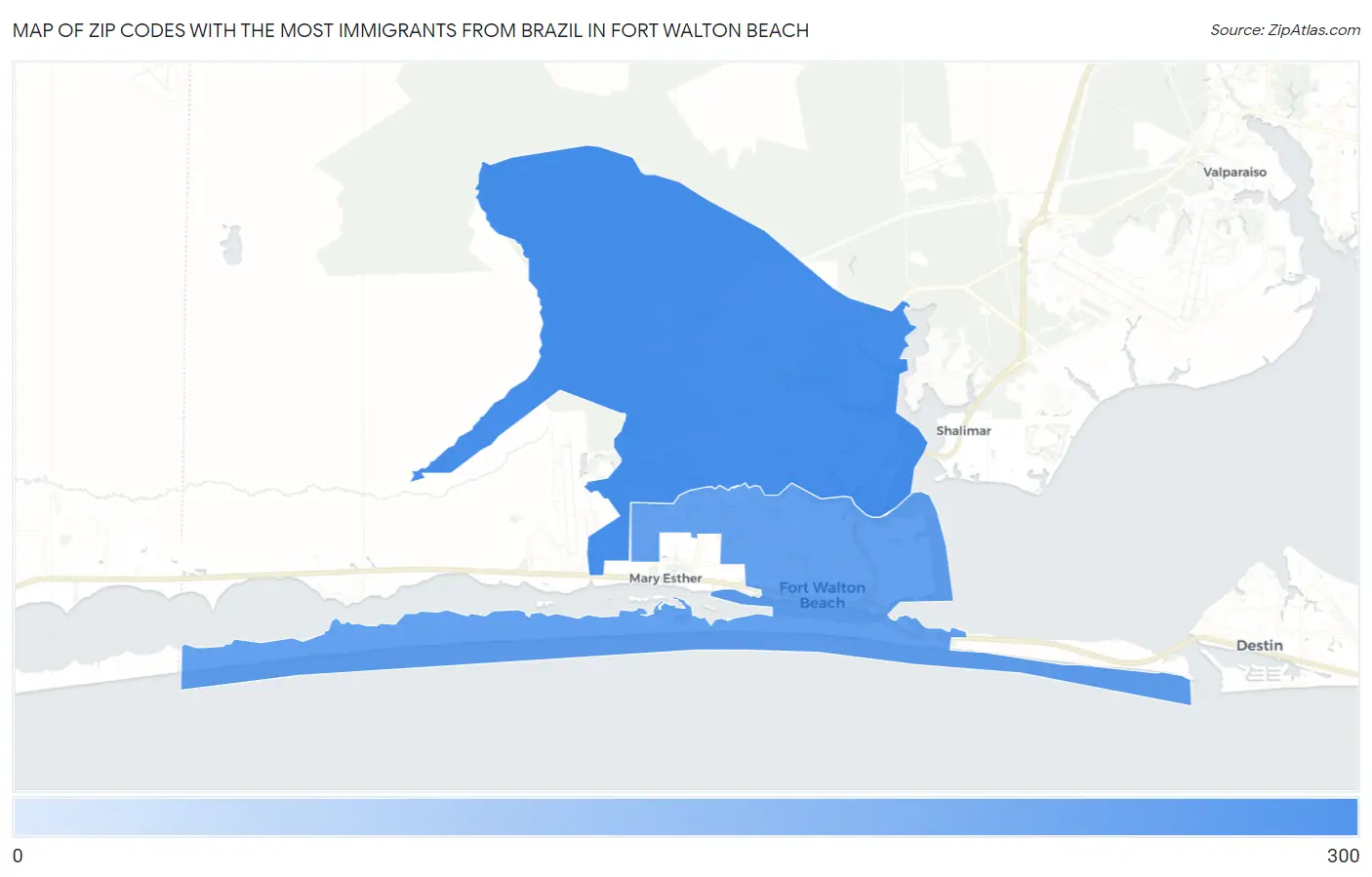 Zip Codes with the Most Immigrants from Brazil in Fort Walton Beach Map