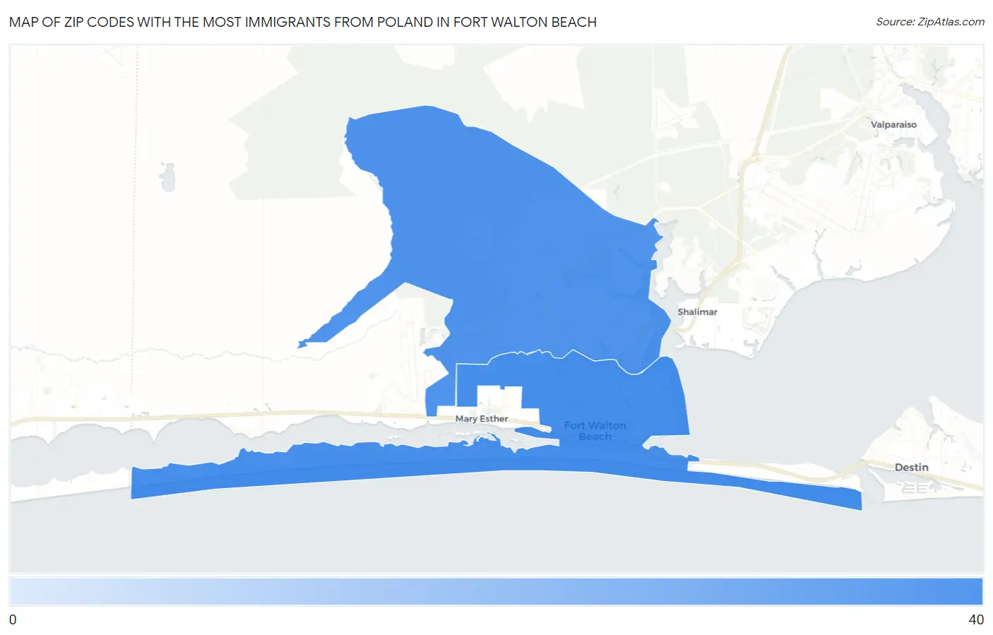 Zip Codes with the Most Immigrants from Poland in Fort Walton Beach Map