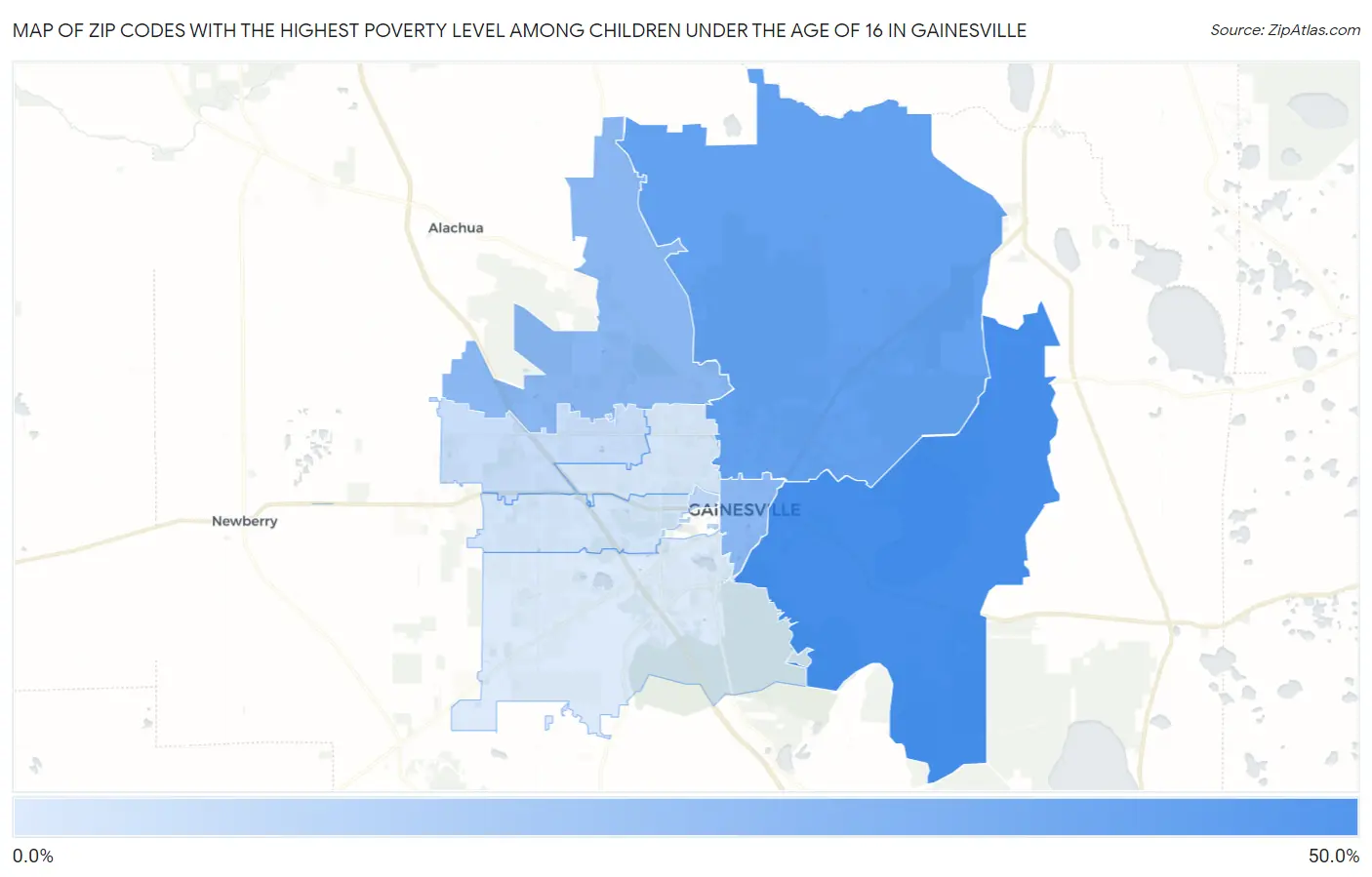 Zip Codes with the Highest Poverty Level Among Children Under the Age of 16 in Gainesville Map