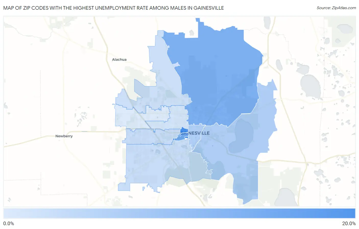 Zip Codes with the Highest Unemployment Rate Among Males in Gainesville Map