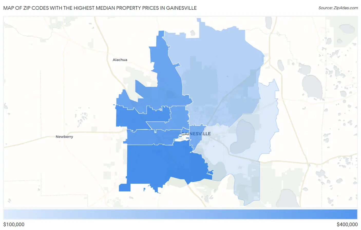 Zip Codes with the Highest Median Property Prices in Gainesville Map