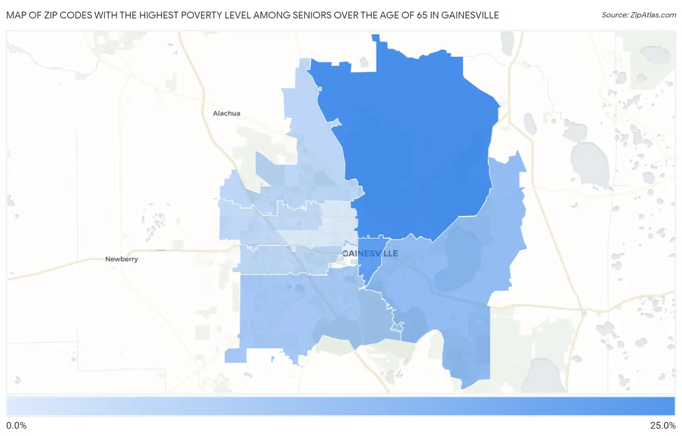 Zip Codes with the Highest Poverty Level Among Seniors Over the Age of 65 in Gainesville Map