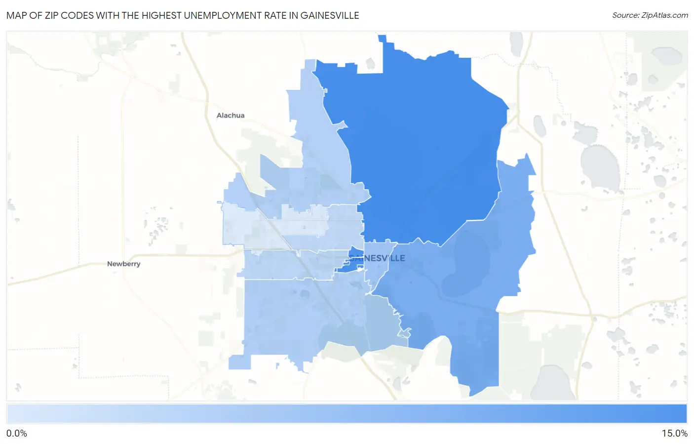 Zip Codes with the Highest Unemployment Rate in Gainesville Map