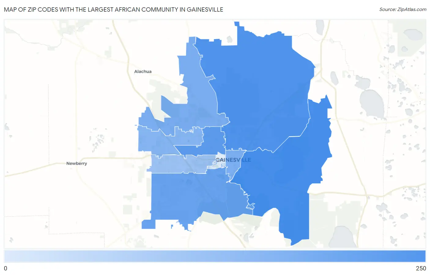 Zip Codes with the Largest African Community in Gainesville Map