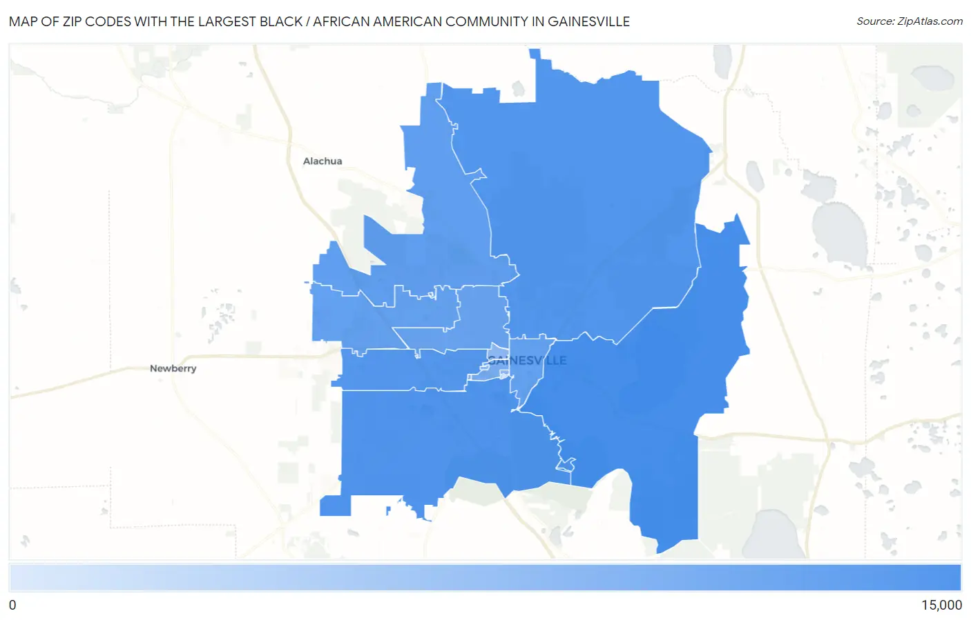 Zip Codes with the Largest Black / African American Community in Gainesville Map