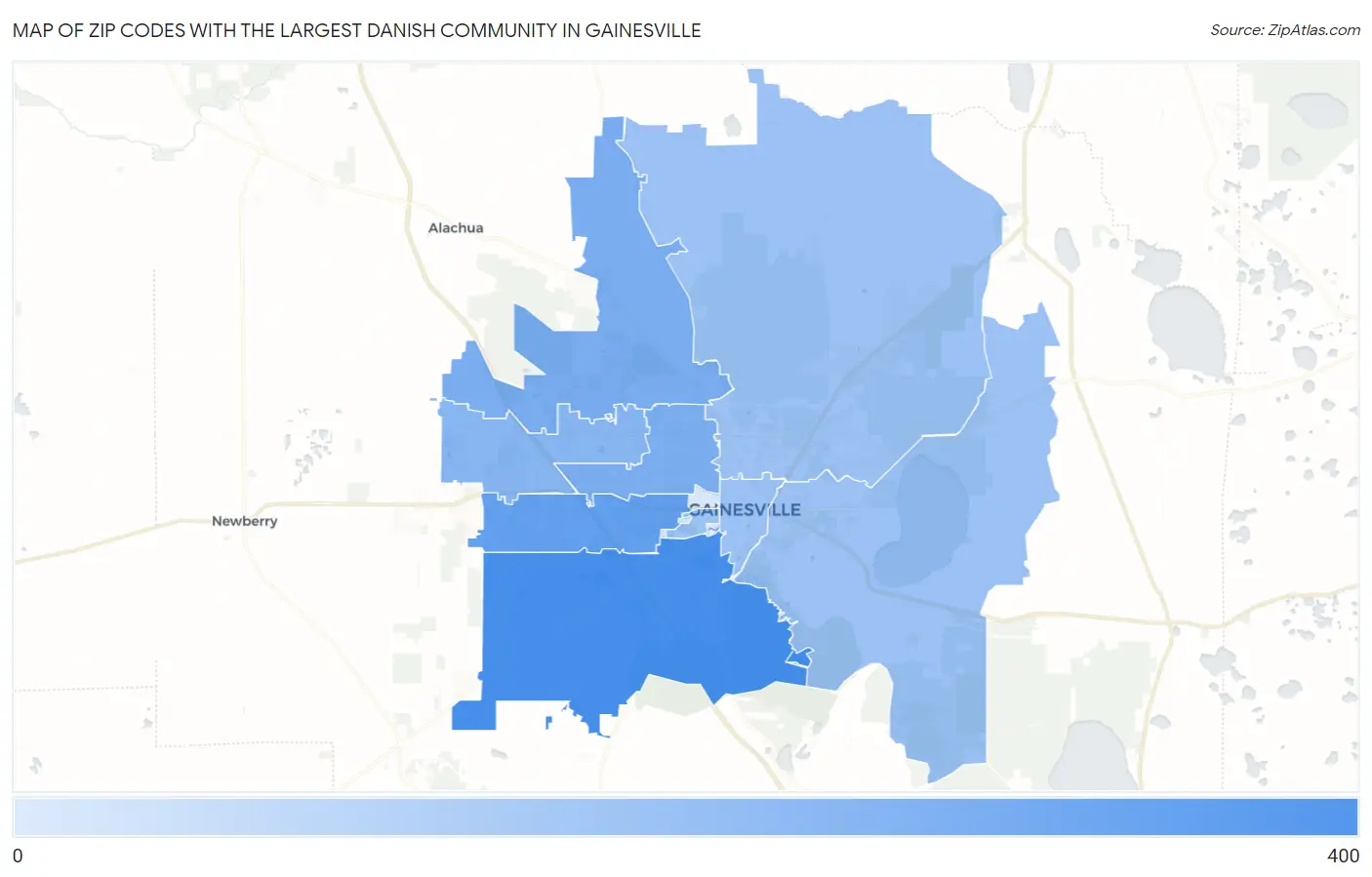 Zip Codes with the Largest Danish Community in Gainesville Map