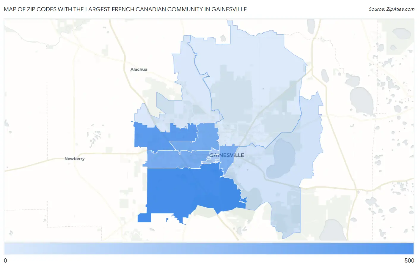 Zip Codes with the Largest French Canadian Community in Gainesville Map