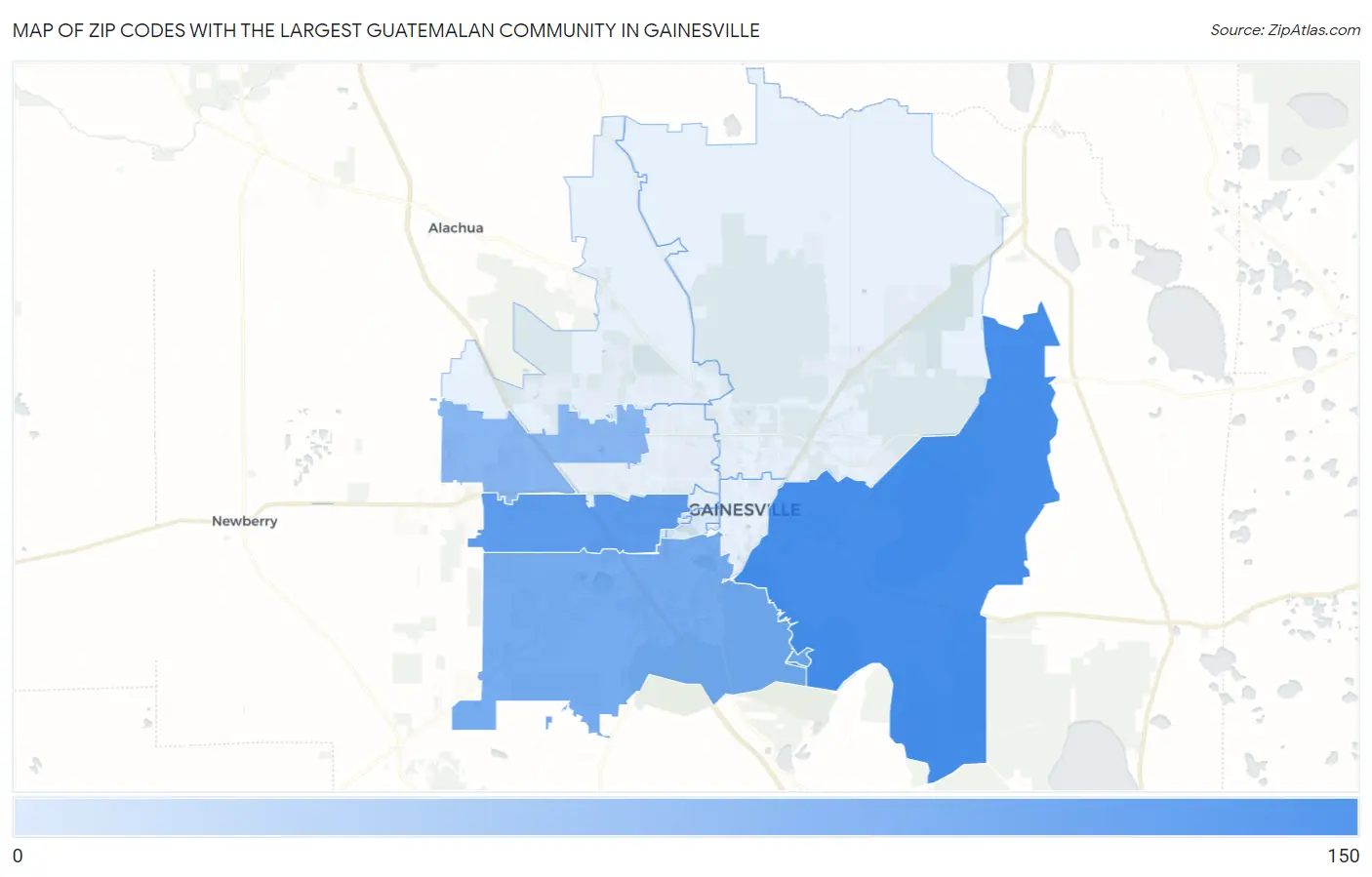 Zip Codes with the Largest Guatemalan Community in Gainesville Map