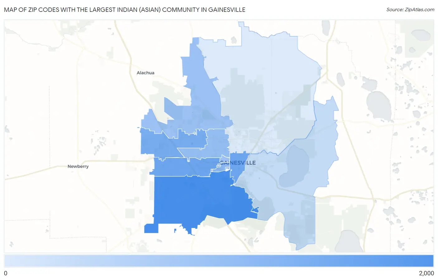 Zip Codes with the Largest Indian (Asian) Community in Gainesville Map