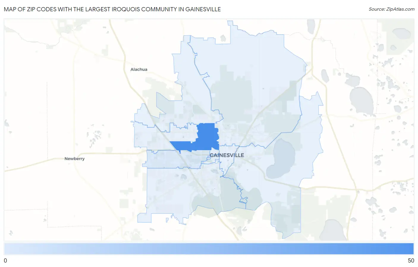 Zip Codes with the Largest Iroquois Community in Gainesville Map