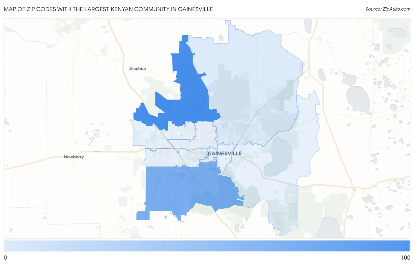 Zip Codes with the Largest Kenyan Community in Gainesville Map