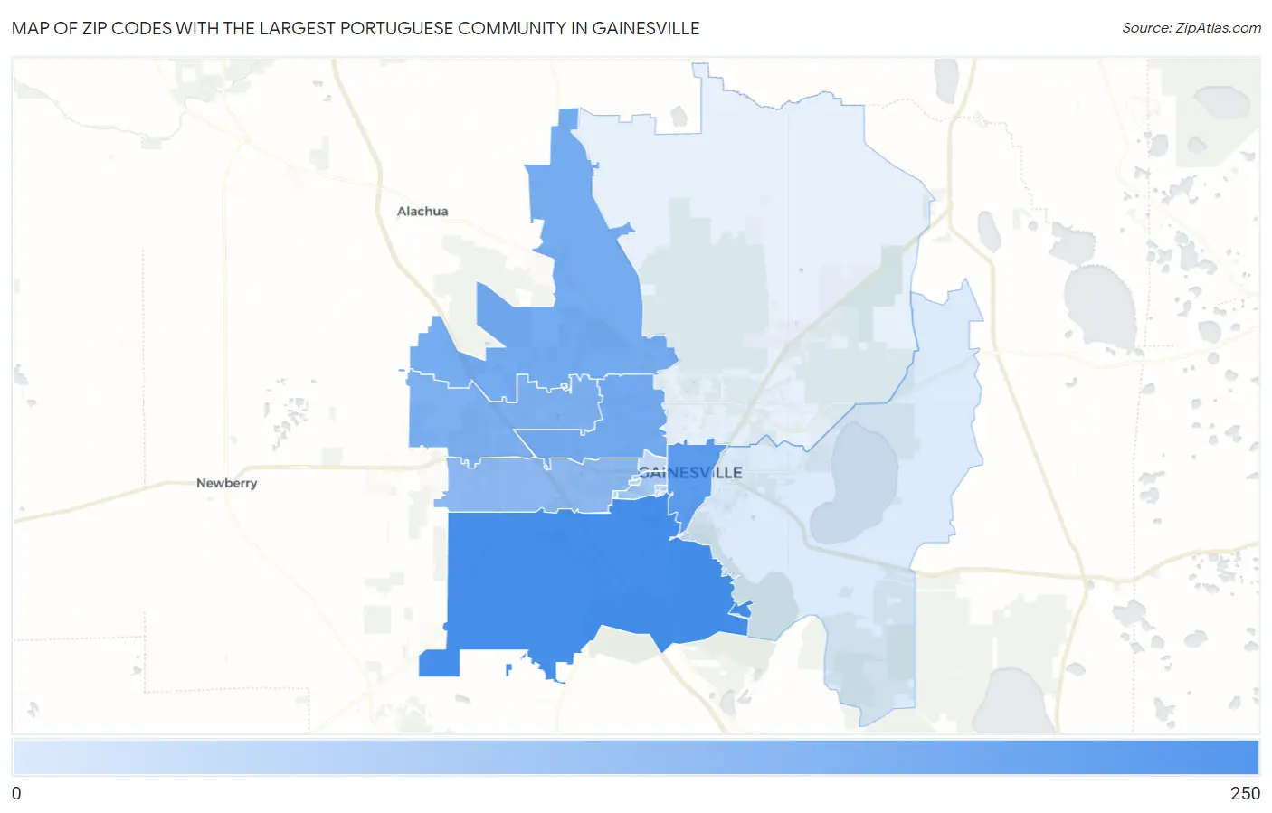 Zip Codes with the Largest Portuguese Community in Gainesville Map