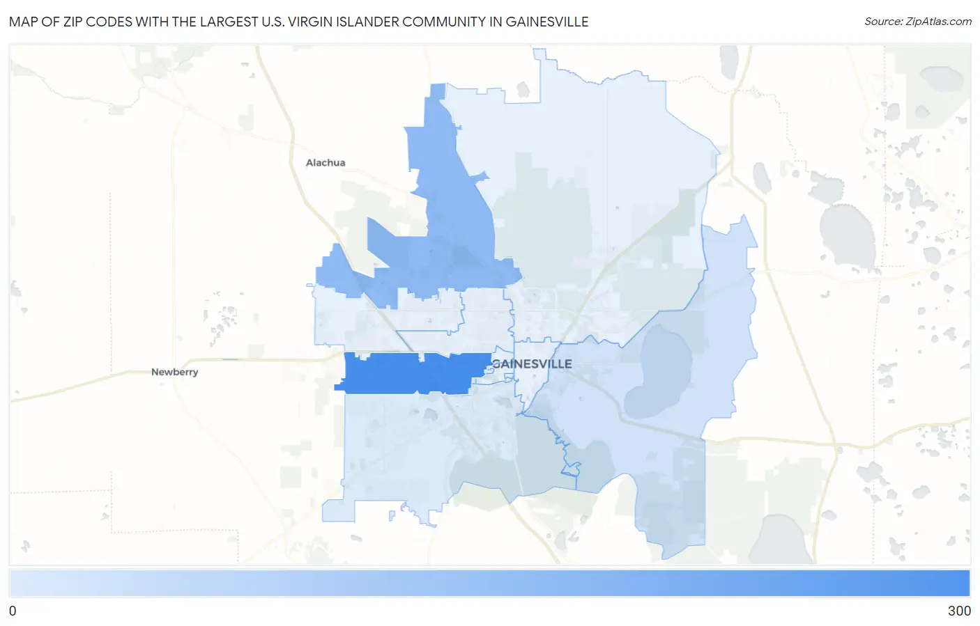 Zip Codes with the Largest U.S. Virgin Islander Community in Gainesville Map