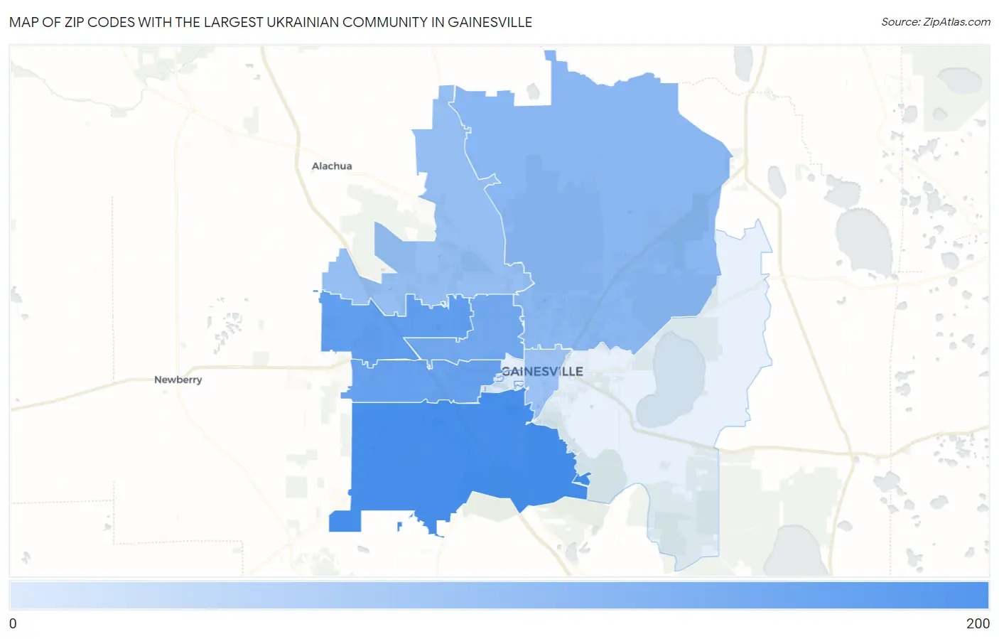 Zip Codes with the Largest Ukrainian Community in Gainesville Map