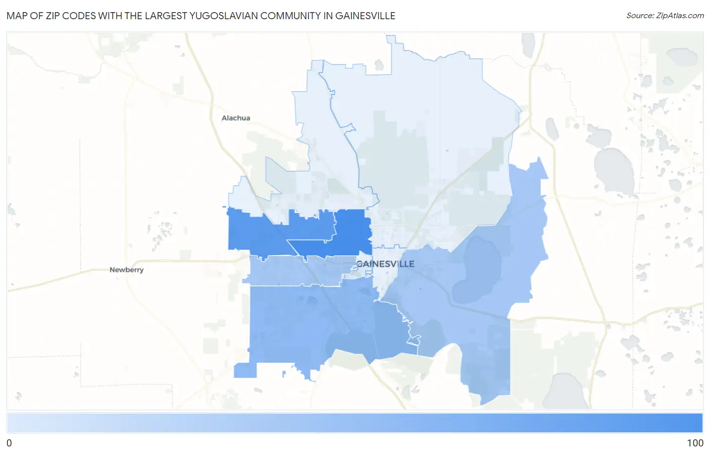 Zip Codes with the Largest Yugoslavian Community in Gainesville Map