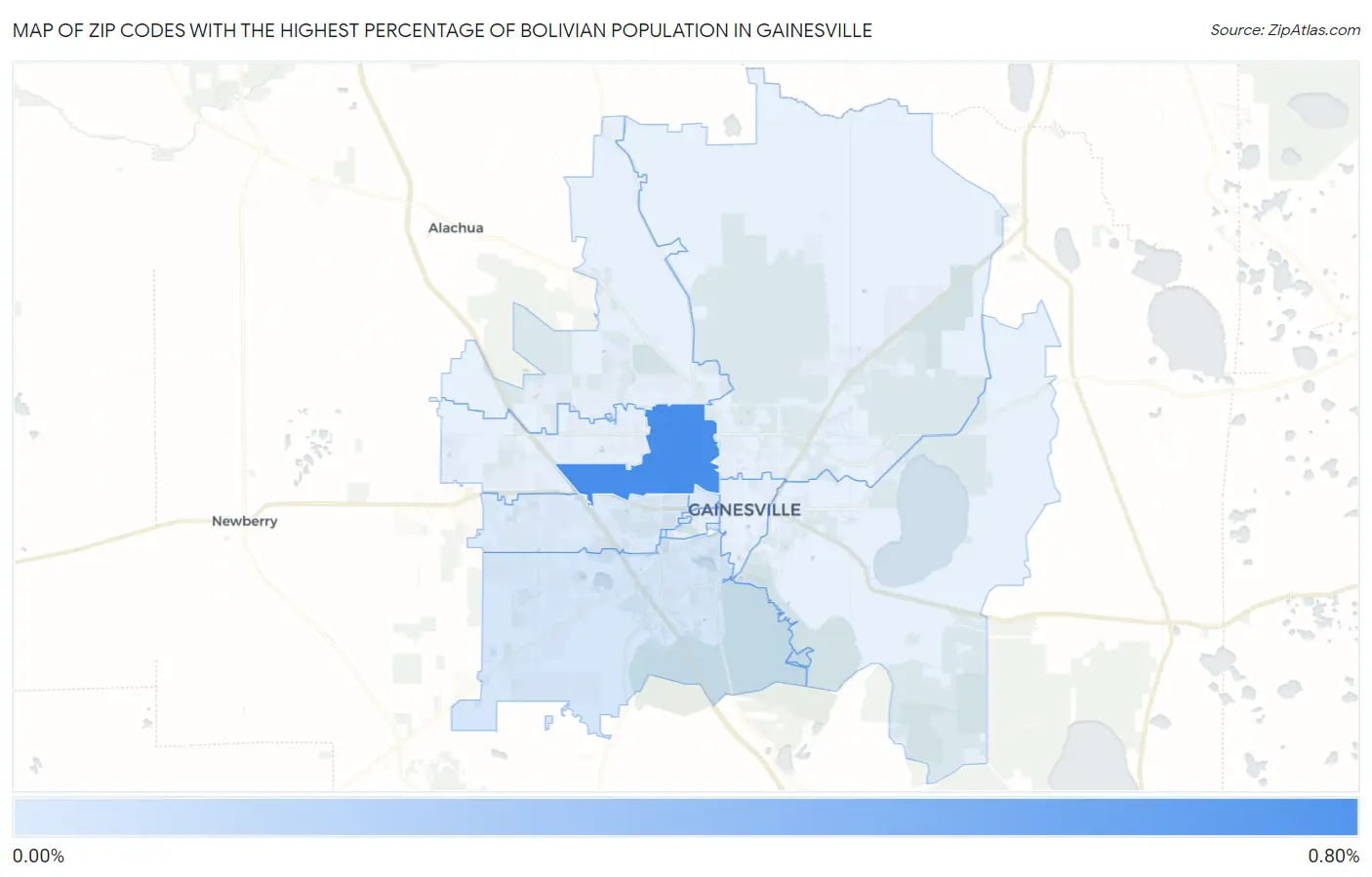 Zip Codes with the Highest Percentage of Bolivian Population in Gainesville Map