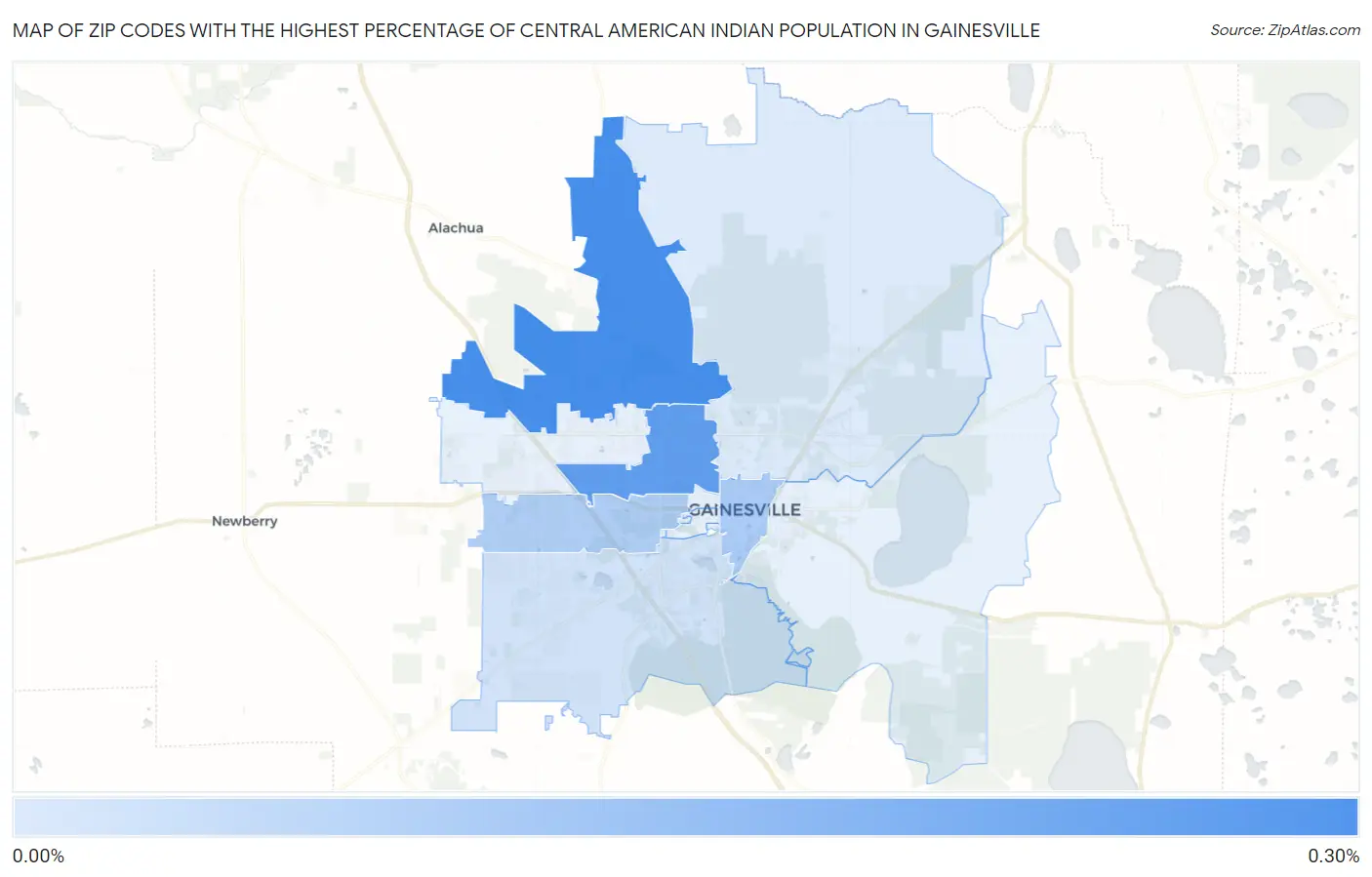 Zip Codes with the Highest Percentage of Central American Indian Population in Gainesville Map