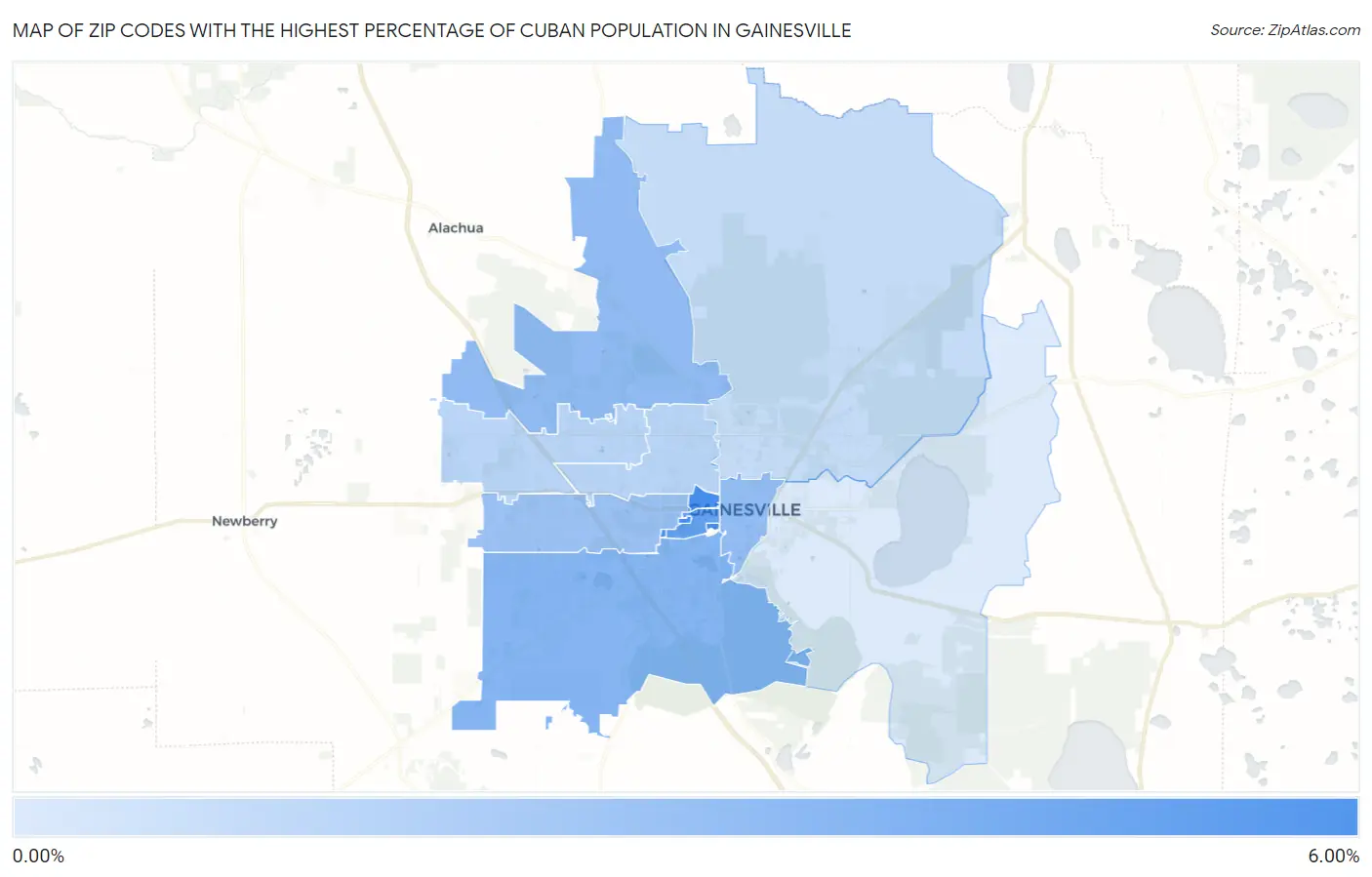 Zip Codes with the Highest Percentage of Cuban Population in Gainesville Map