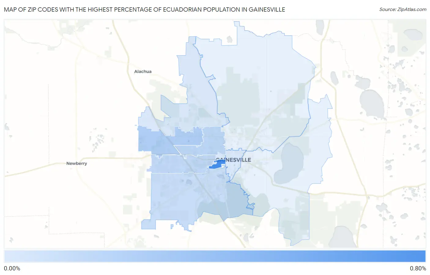 Zip Codes with the Highest Percentage of Ecuadorian Population in Gainesville Map