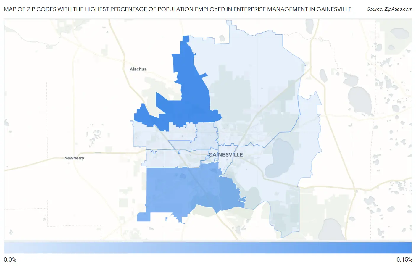 Zip Codes with the Highest Percentage of Population Employed in Enterprise Management in Gainesville Map