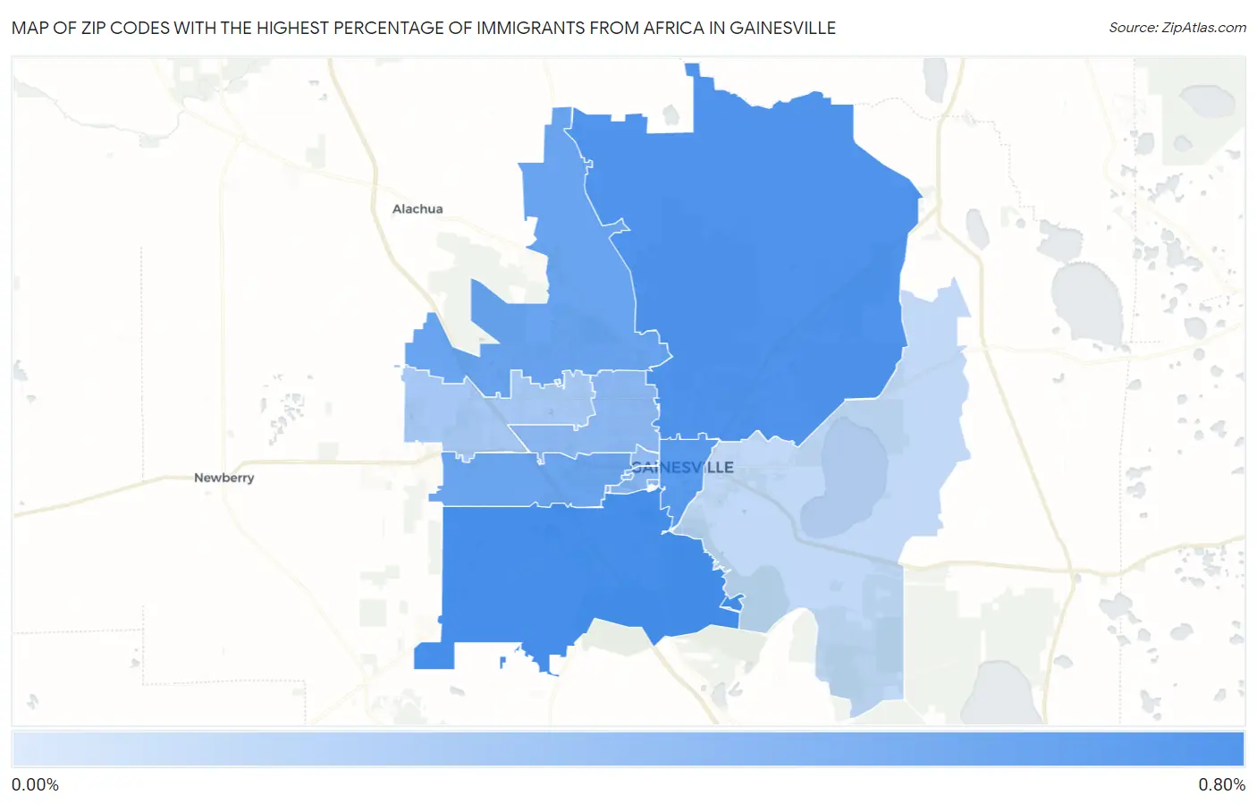 Zip Codes with the Highest Percentage of Immigrants from Africa in Gainesville Map