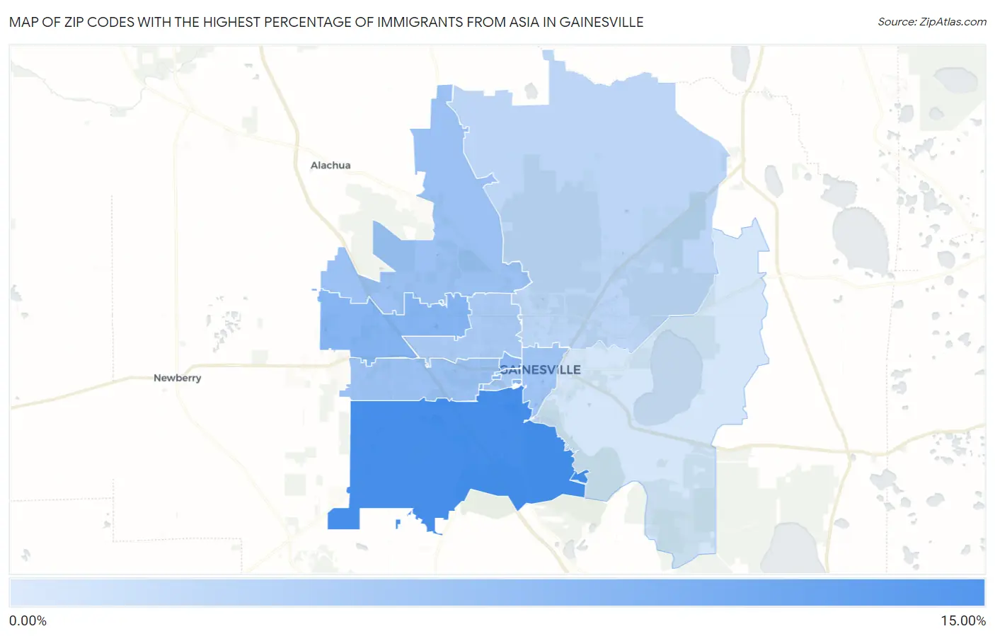 Zip Codes with the Highest Percentage of Immigrants from Asia in Gainesville Map
