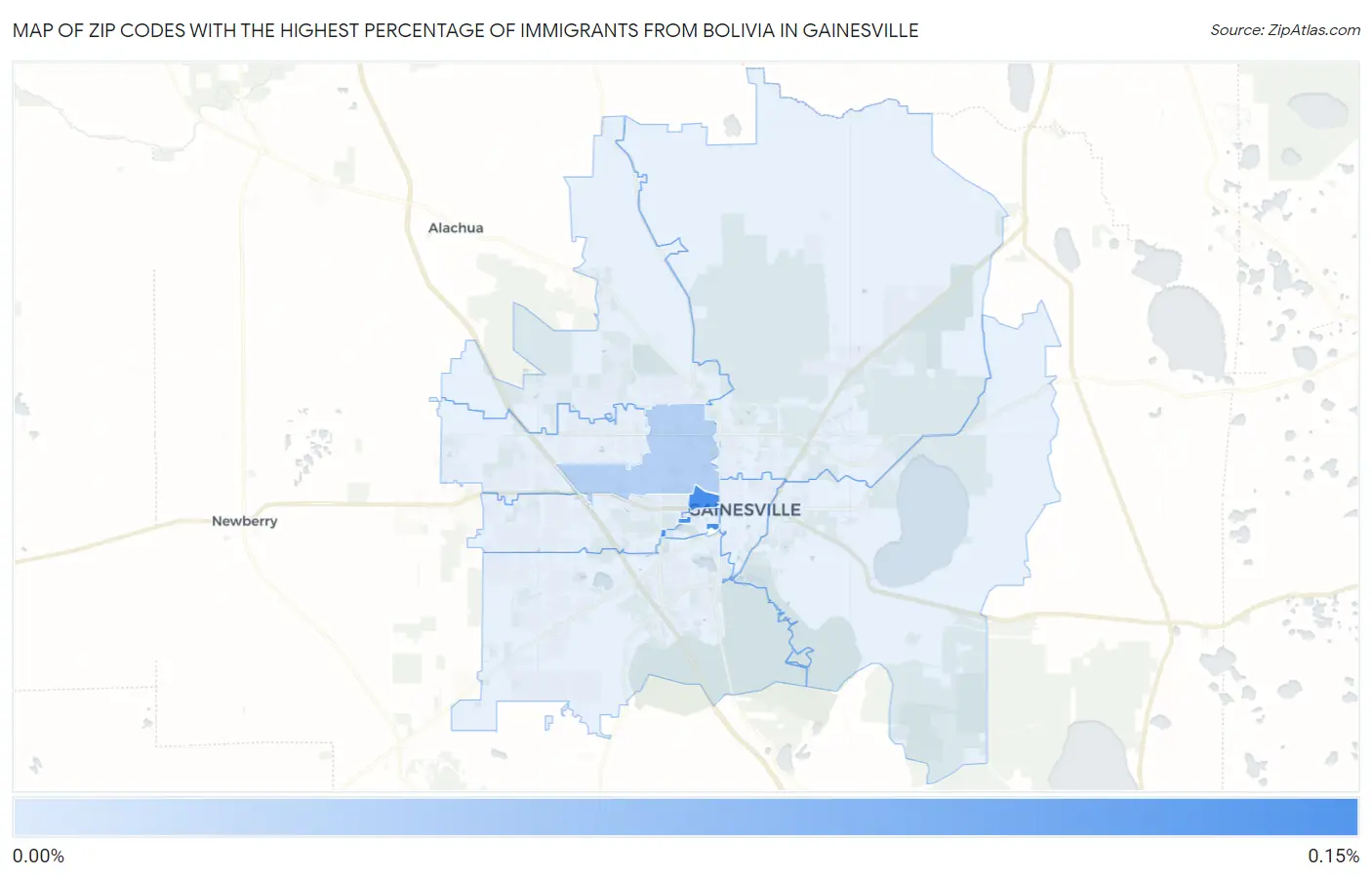 Zip Codes with the Highest Percentage of Immigrants from Bolivia in Gainesville Map