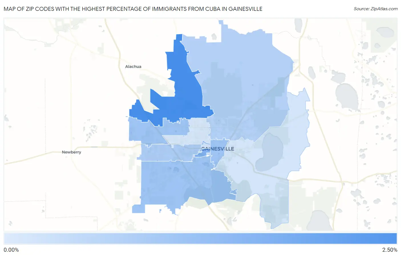 Zip Codes with the Highest Percentage of Immigrants from Cuba in Gainesville Map