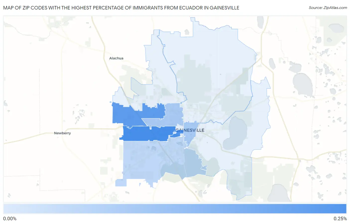 Zip Codes with the Highest Percentage of Immigrants from Ecuador in Gainesville Map