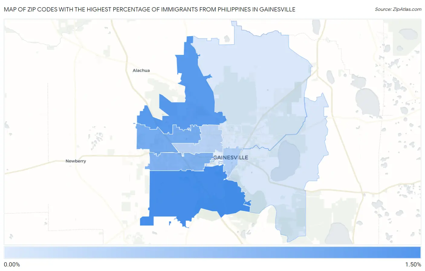 Zip Codes with the Highest Percentage of Immigrants from Philippines in Gainesville Map