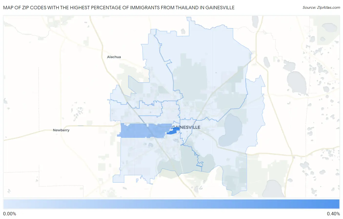 Zip Codes with the Highest Percentage of Immigrants from Thailand in Gainesville Map