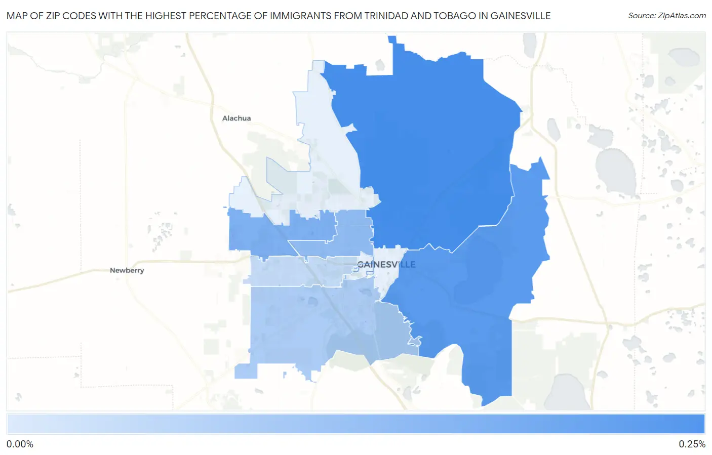 Zip Codes with the Highest Percentage of Immigrants from Trinidad and Tobago in Gainesville Map