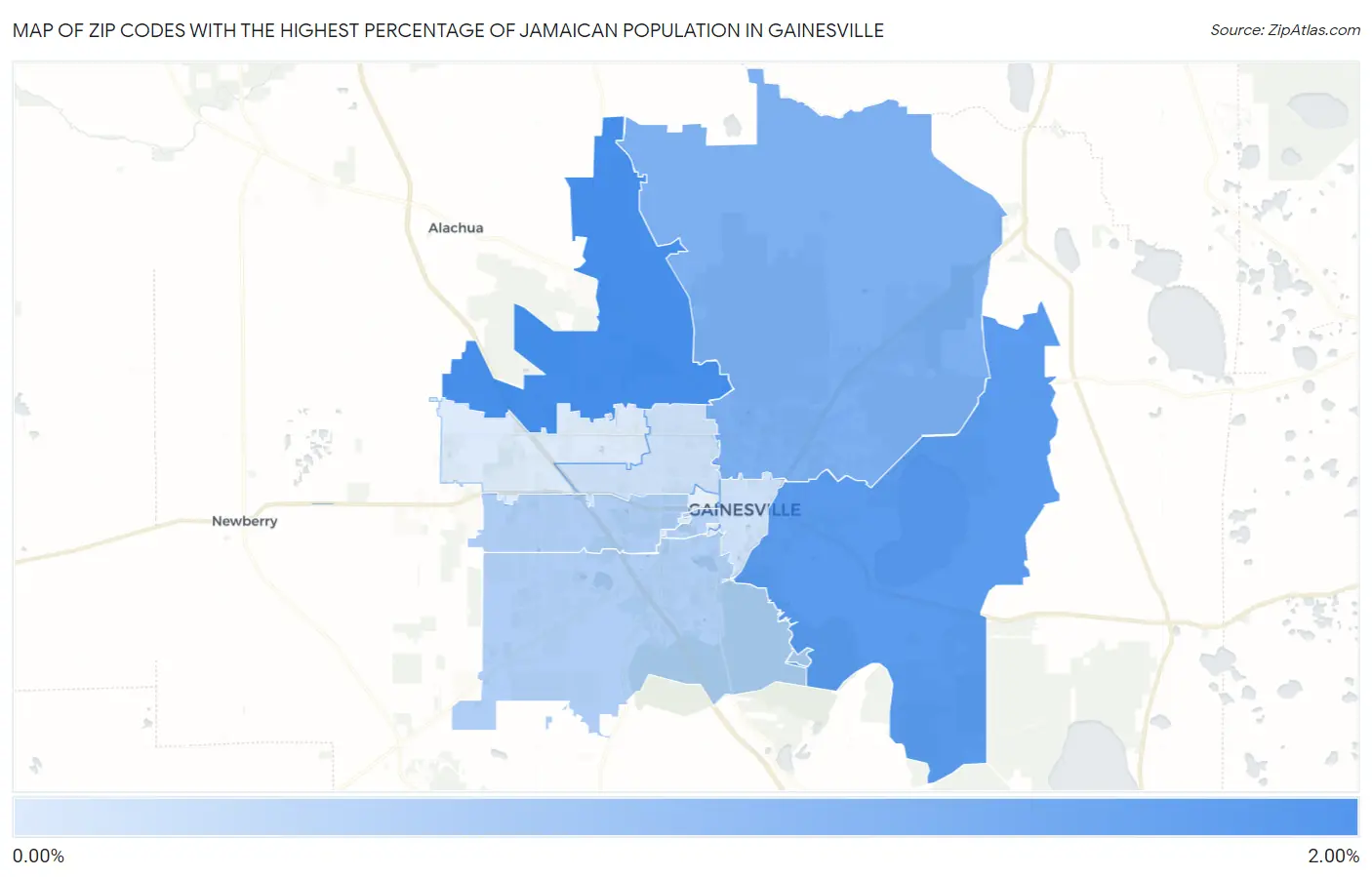 Zip Codes with the Highest Percentage of Jamaican Population in Gainesville Map