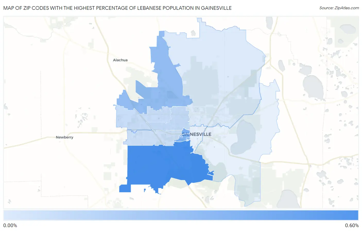 Zip Codes with the Highest Percentage of Lebanese Population in Gainesville Map