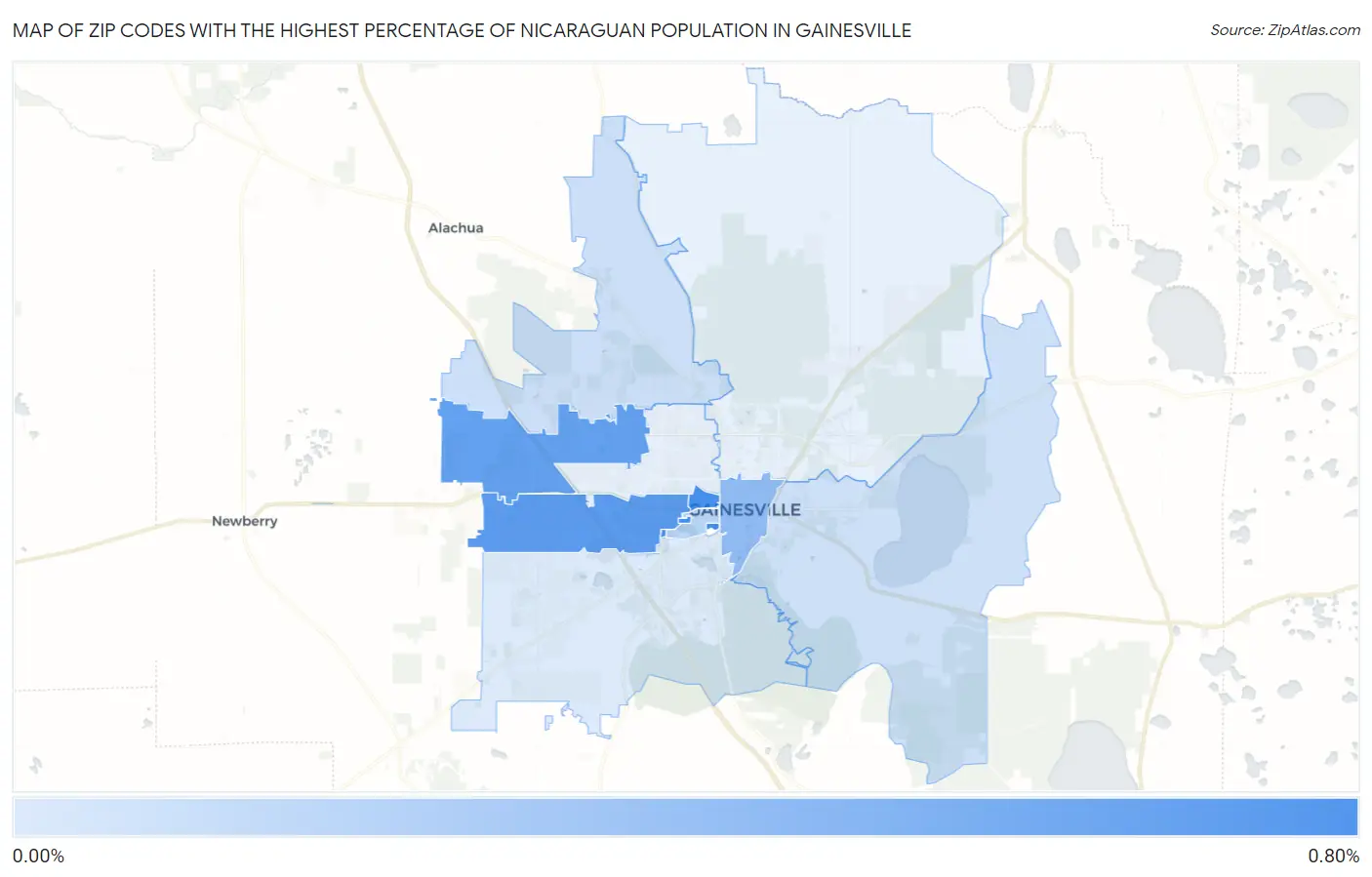 Zip Codes with the Highest Percentage of Nicaraguan Population in Gainesville Map