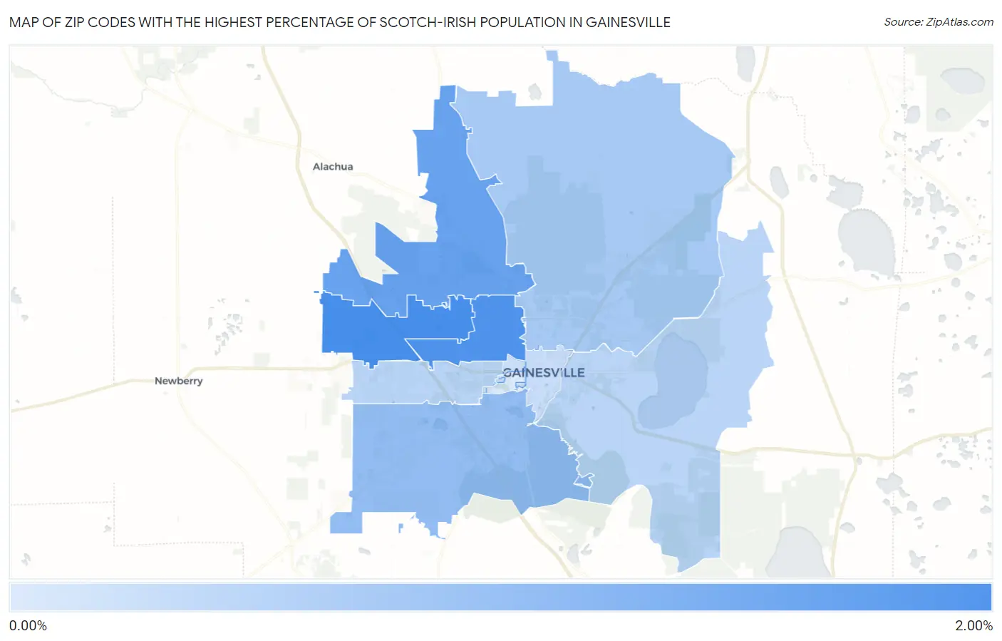 Zip Codes with the Highest Percentage of Scotch-Irish Population in Gainesville Map