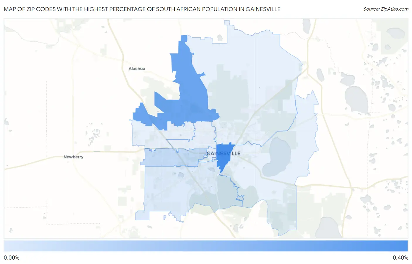Zip Codes with the Highest Percentage of South African Population in Gainesville Map