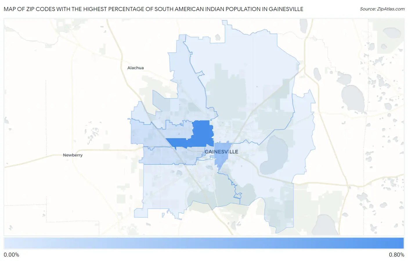 Zip Codes with the Highest Percentage of South American Indian Population in Gainesville Map