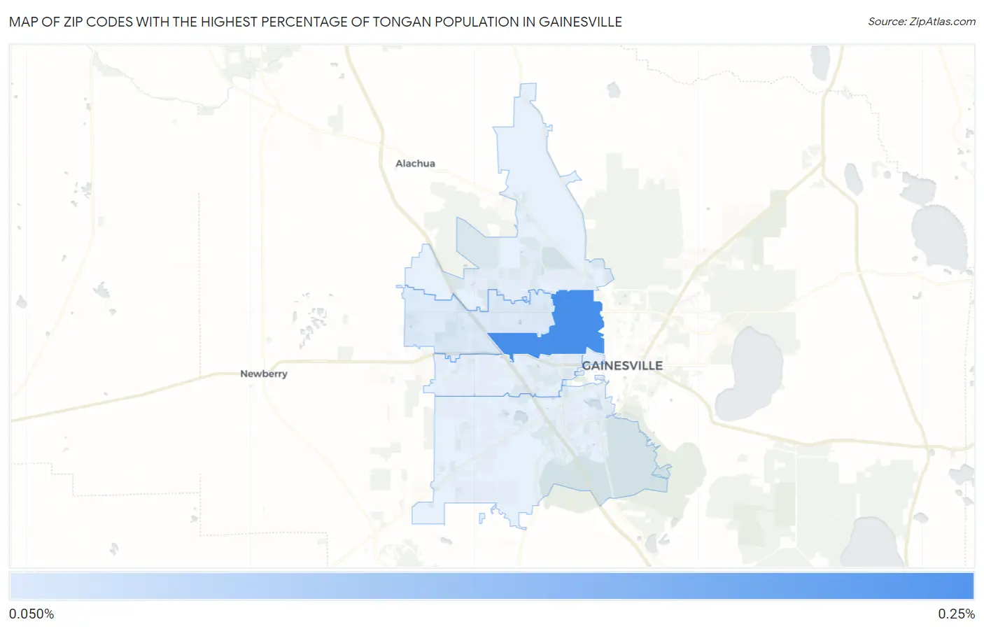 Zip Codes with the Highest Percentage of Tongan Population in Gainesville Map