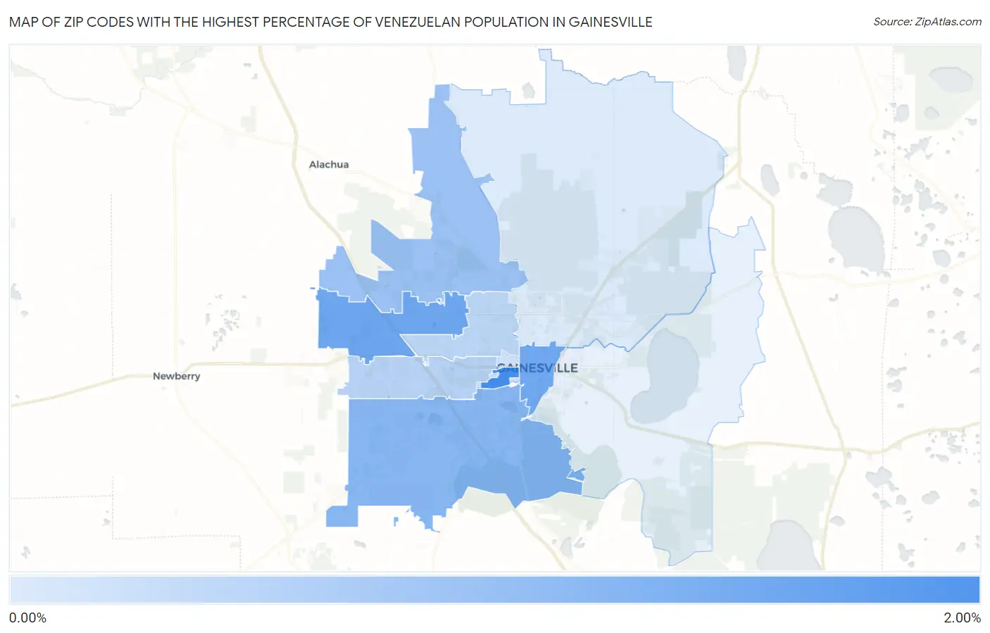 Zip Codes with the Highest Percentage of Venezuelan Population in Gainesville Map