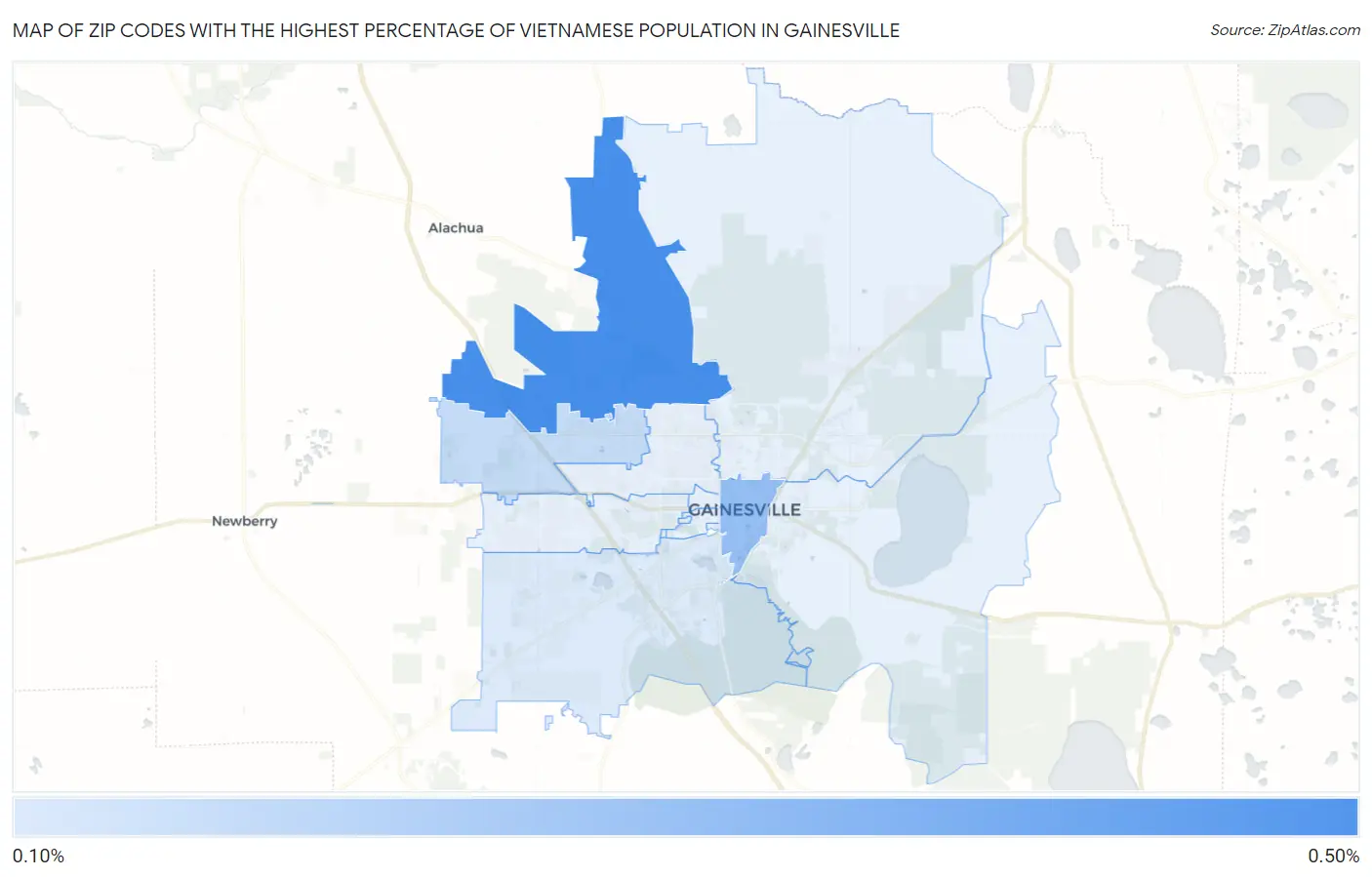 Zip Codes with the Highest Percentage of Vietnamese Population in Gainesville Map